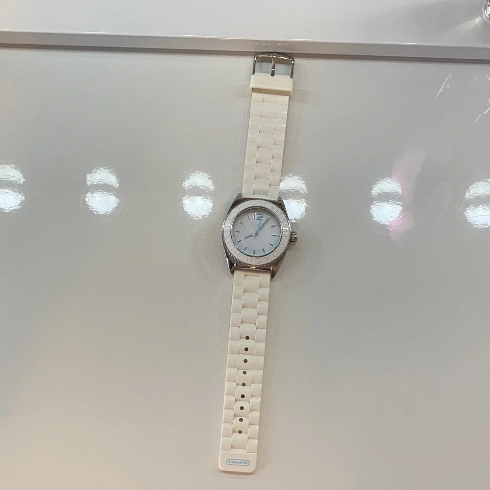 Coach White Silicone Strap Analog Watch with Silver Case